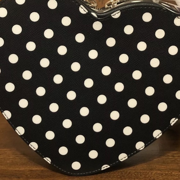 NWT love shack handbag polka dot heart purse kate spade black white crossbody - Picture 7 of 7